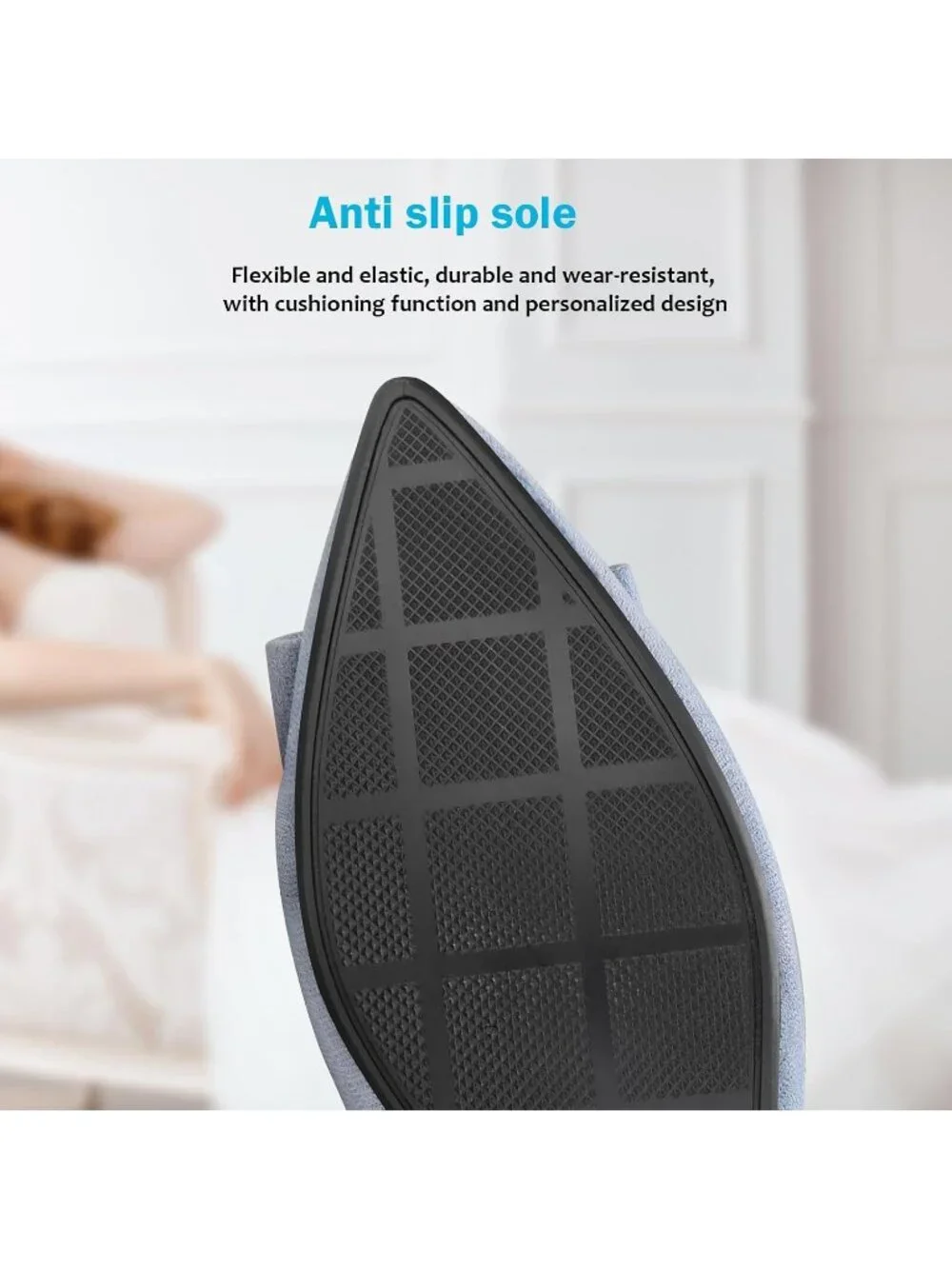Women's 04-Wathet Pointed Toe Pearl Flat Comfort Non Slip Soft Sole Office Shoes